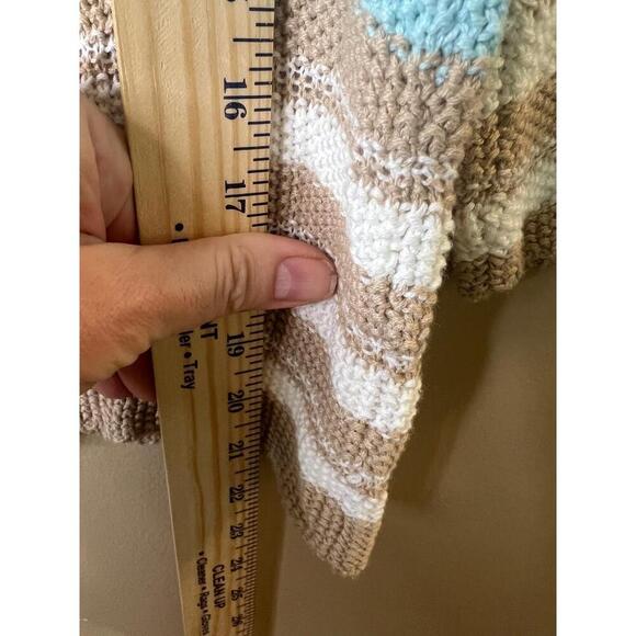 NWT Marble 7020 Blue Beige White Stripes 3/4 Sleeve Pullover Sweater Small - Picture 5 of 10